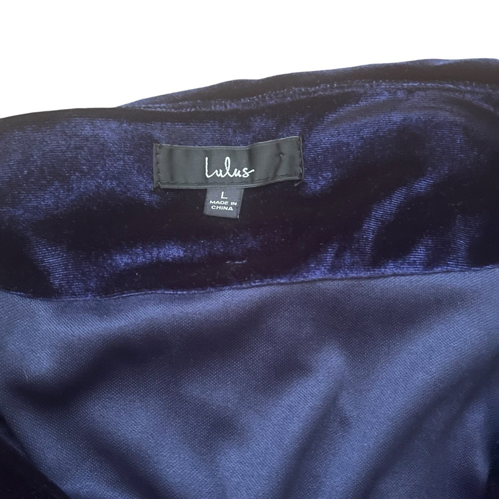 Lulus mini ruched navy blue skirt velvet zipper lined Women L - Picture 12 of 13